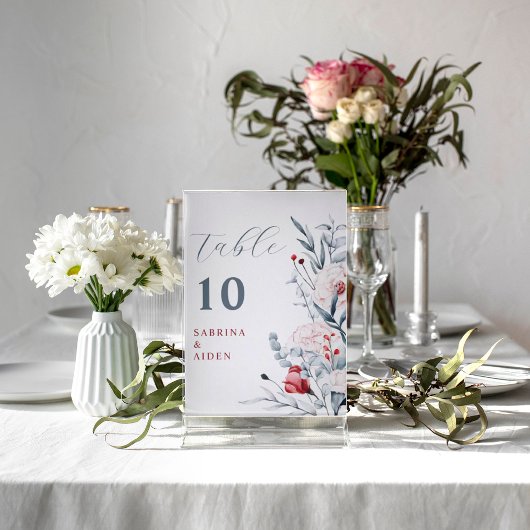 Rode en Blauwe Bloem Bloemen Trouwtafel Nummer