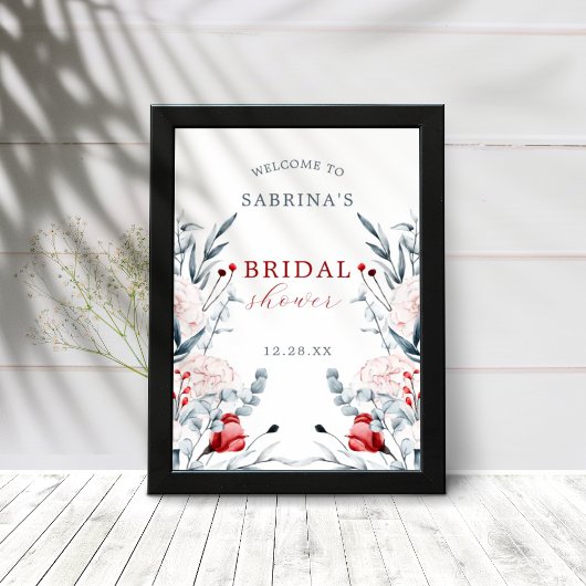 Rode en Blauwe Bloem Bloemige Bruiloft Welkom Poster