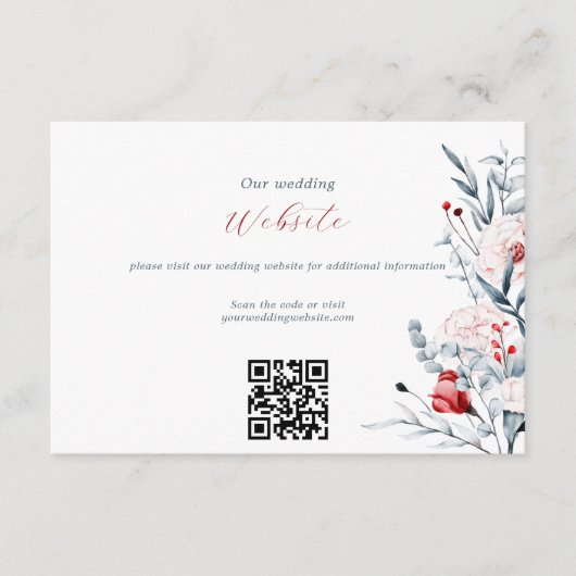 Rode En Blauwe Bloem Bloemstuk Bruiloft Website QR Informatiekaartje (Voorkant)