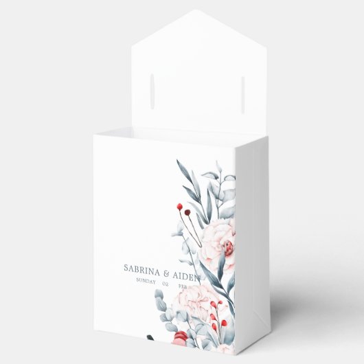 Rode en blauwe bloemen bruiloft bedankdoosjes (Geopend)