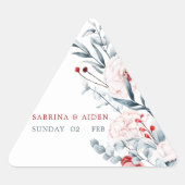 Rode en blauwe bloemen bruiloft driehoek sticker (Voorkant)