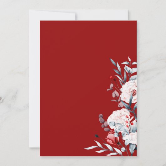 Rode en blauwe bloemen bruiloft kaart (Achterkant)