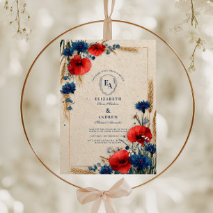  rode en blauwe bloemen bruiloft kaart