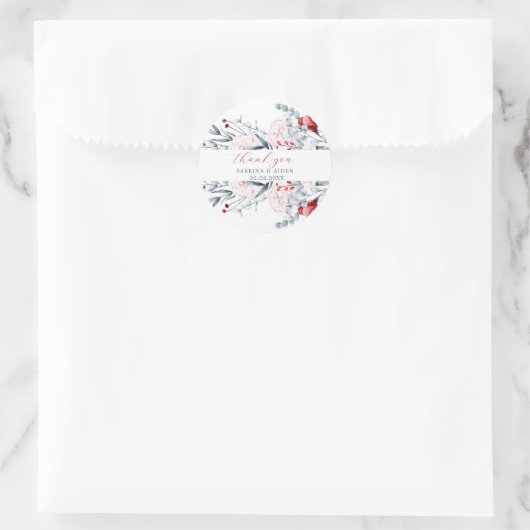 Rode en blauwe bloemen bruiloft ronde sticker (Tas)