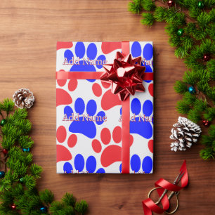 Rode en Blauwe Hondenpoot Print Aangepaste Naam Cadeaupapier