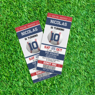 Rode en Blauwe Honkbal Ticket Verjaardagsuitnodigi Kaart