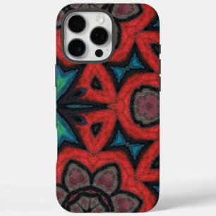 Rode en Blauwe Kaleidoscoop Mandala Bloempatronen iPhone 16 Pro Max Hoesje