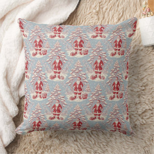 Rode en blauwe kerstman toile chinoiserie kussen