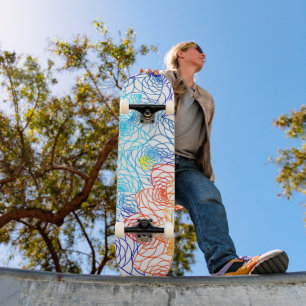 Rode en blauwe kleurrijke bloemen skateboard