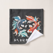 Rode en blauwe Koi Prosperity Yin Yang Bad Handdoek (Wasdoekje)