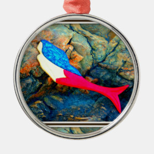 rode en blauwe meermin metalen ornament