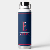 Rode en blauwe monogrammen waterfles (Achterkant)