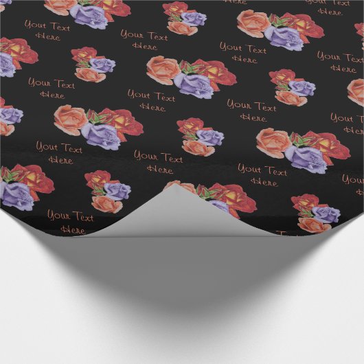 rode en blauwe rozen en rozen knoppen floraal cadeaupapier (Hoek)