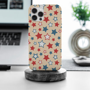 Rode en Blauwe Sterren, 4 juli, Beige Achtergrond iPhone 15 Pro Max Hoesje