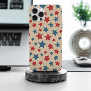 Rode en Blauwe Sterren, 4 juli, Beige Achtergrond iPhone 15 Pro Max Hoesje