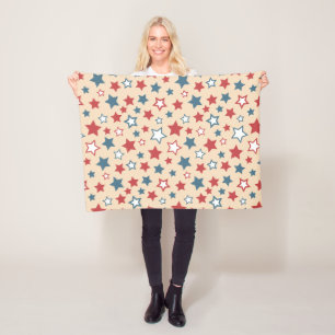 Rode en Blauwe Sterren, 4 juli, Beige Achtergrond Fleece Deken