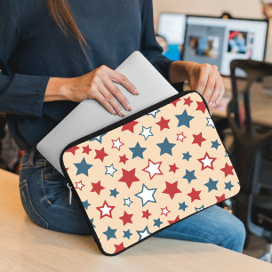 Rode en Blauwe Sterren, 4 juli, Beige Achtergrond Laptop Sleeve