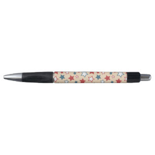 Rode en blauwe sterren, 4 juli, beige achtergrond pen