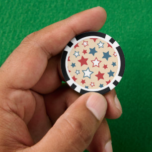 Rode en Blauwe Sterren, 4 juli, Beige Achtergrond Poker Chips