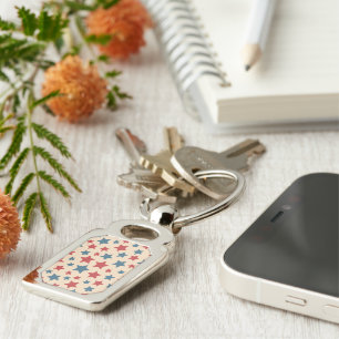 Rode en Blauwe Sterren, 4 juli, Beige Achtergrond Sleutelhanger