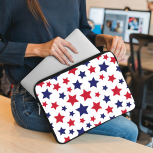 Rode en blauwe sterren, 4 juli, witte achtergrond laptop sleeve