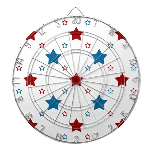 Rode en blauwe sterren patroon op wit dartbord (Voorkant)