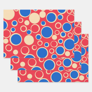 Rode en blauwe Stippen op rood Inpakpapier Vel