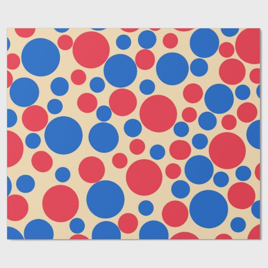 Rode en blauwe Stippen op Tan Cadeaupapier (Vlak)