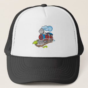 Rode en blauwe trein trucker pet