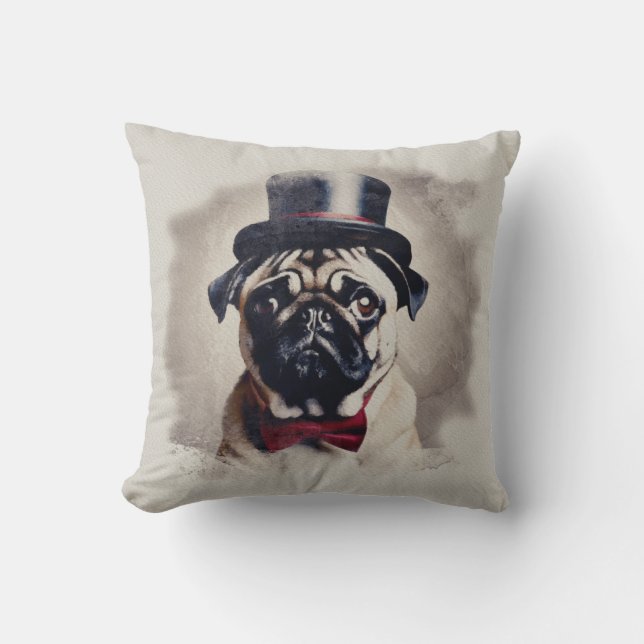  rode en blauwe Tuxedo Pugs Portret Kussen (Voorkant)