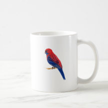 Rode en blauwe vogel met blauwe waterverf strepen
