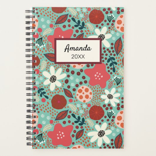 Rode en Blauwgroen bloemen Planner (Voorkant)