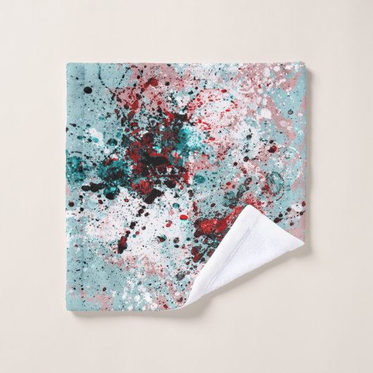 Rode en blauwgroen splatters bad handdoek (Wasdoekje)