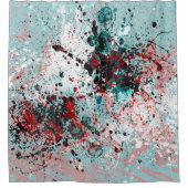 Rode en blauwgroen splatters douchegordijn (Voorkant)