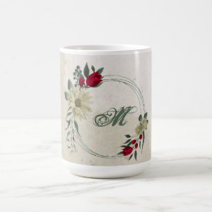 rode en bleke gele bloemen groen koffiemok