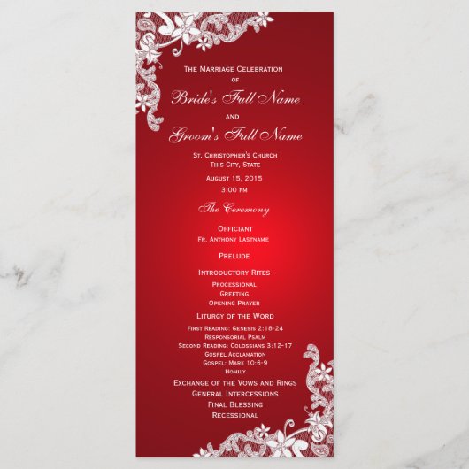 Rode en  Bloemenkant Trouwprogramma Programma (Voorkant)