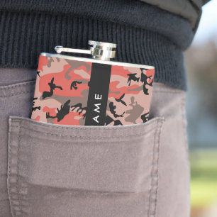 Rode en bruine camouflage Jouw naam personaliseren Heupfles