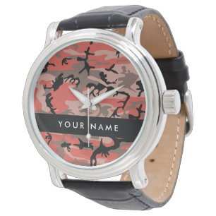 Rode en bruine camouflage Jouw naam personaliseren Horloge