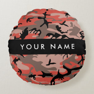 Rode en bruine camouflage Jouw naam personaliseren Rond Kussen