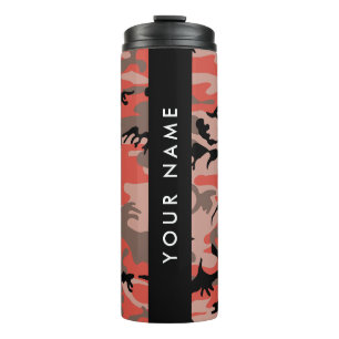 Rode en bruine camouflage personaliseer je naam thermosbeker