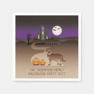 Rode en bruine Rottweiler Halloween Spukhuis Servet