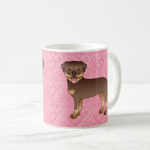 Rode en bruine Rottweiler honden op roze harten Koffiemok