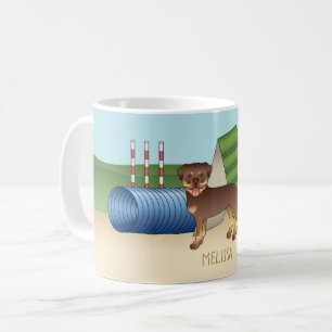 Rode En Bruine Rottweiler Met Agilityapparatuur Koffiemok