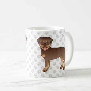 Rode En Bruine Rottweiler Moppige Cartoon Hond En Koffiemok