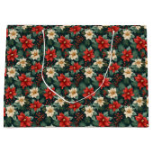 Rode en Cream Poinsettias met bessen Groot Cadeauzakje (Voorkant)