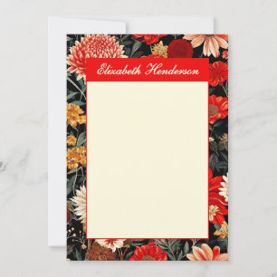 Rode en Crème Bloemen 5x7 Verticale Stationery Kaa