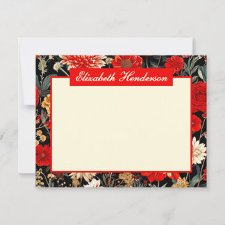 Rode en Crème Bloemen A6 Horizontale Stationery Ka Notitiekaartje