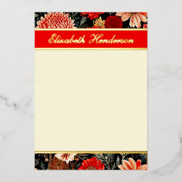 Rode en Crème Bloemen Verticale Folie Stationery F Folie Uitnodiging