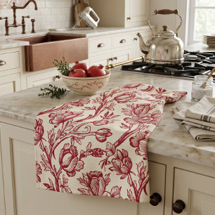 Rode en Crème Tulpen Toile - Frans Landelijk Decor Theedoek