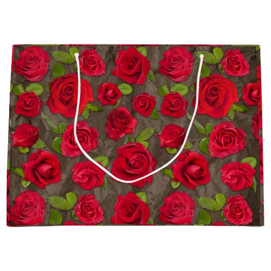 Rode en donkerroze bloemige rozen print groot cadeauzakje (Voorkant)